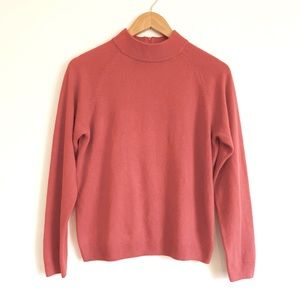 The Tog Shop Sweater Large Pink Mock Neck Zip Back Ribbed Cuff Hem petite large